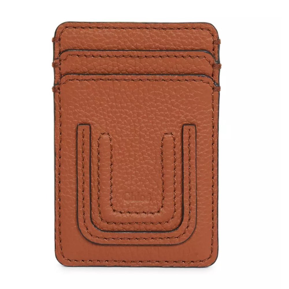 Chloe Marcie Vertical Leather Card Holder Tan